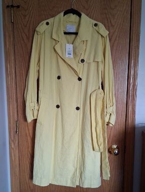 Yellow Womens linen trench coat, size XXL